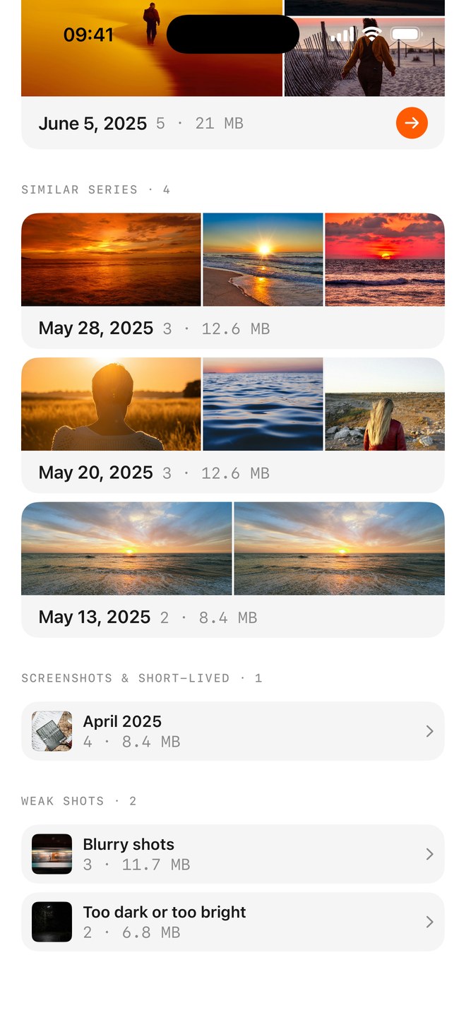 Series, screenshots and weak shots, grouped.