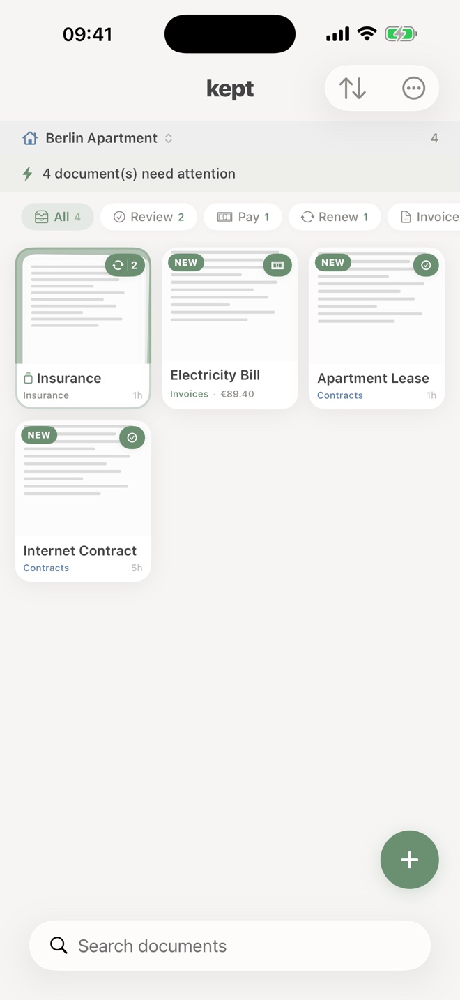A space called Berlin Apartment, holding only the four documents that belong to that flat.